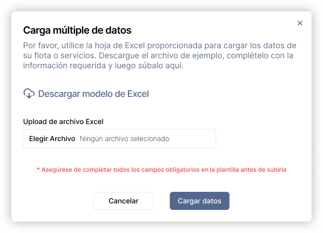 Interfaz de carga multipla de datos del software Soft Planner